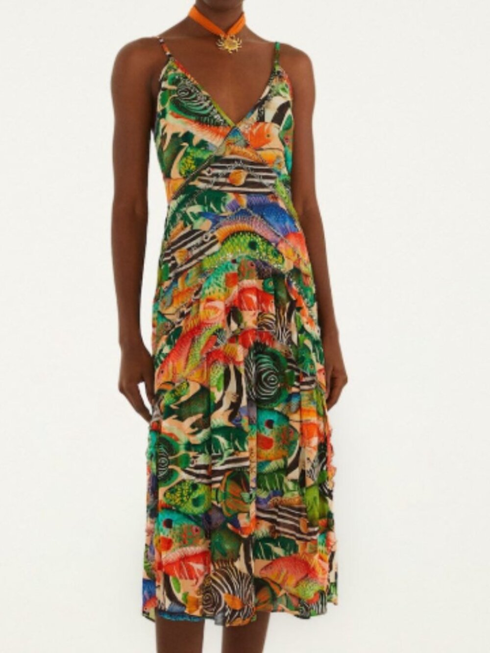 Multicolor fish sea sleeveless midi dress - Farm Rio